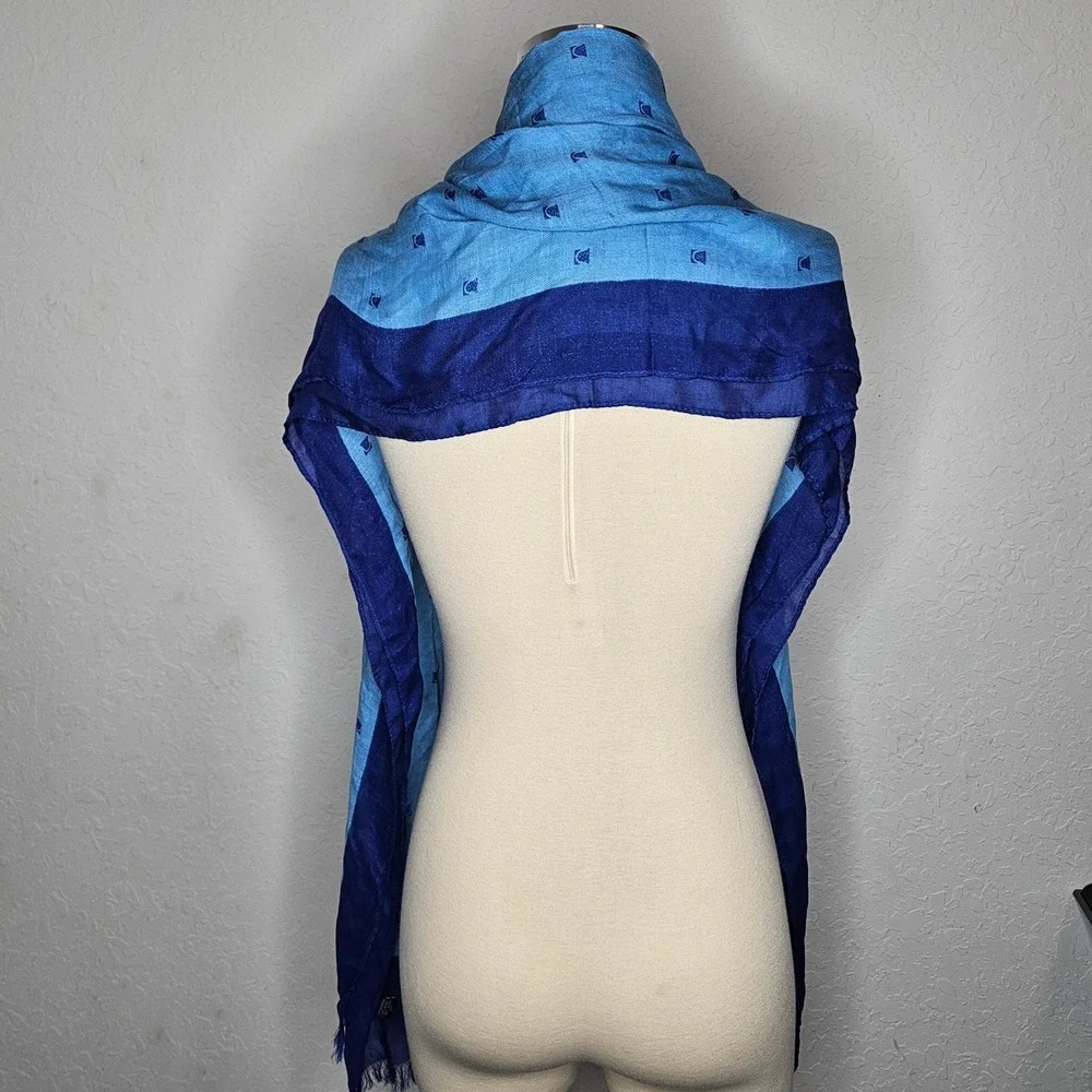 Blue Cashmere Modal Scarf‎ Lightweight Soft Fringe Wrap Minimalist Boho